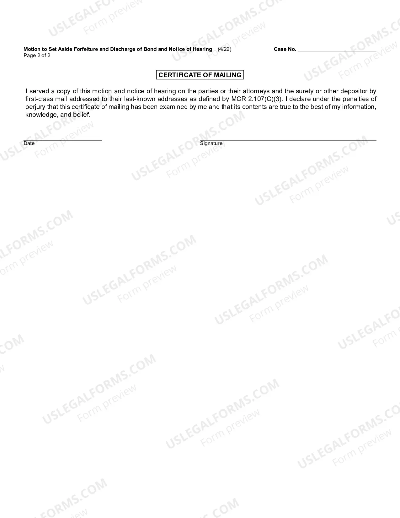 Preview Motion to Set Aside Forfeiture and Discharge of Bond and Notice of Hearing