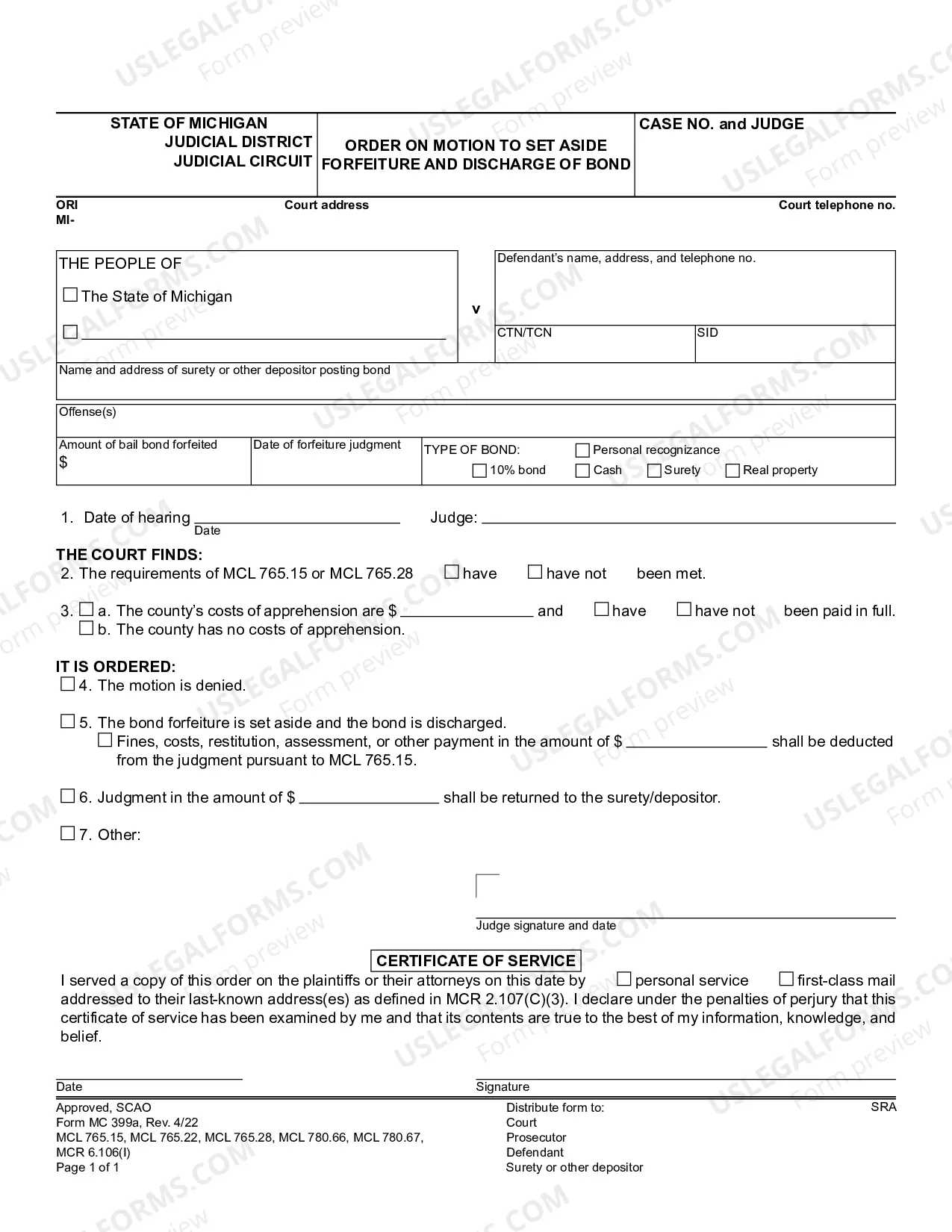 Preview Order on Motion to Set Aside Forfeiture and Discharge of Bond