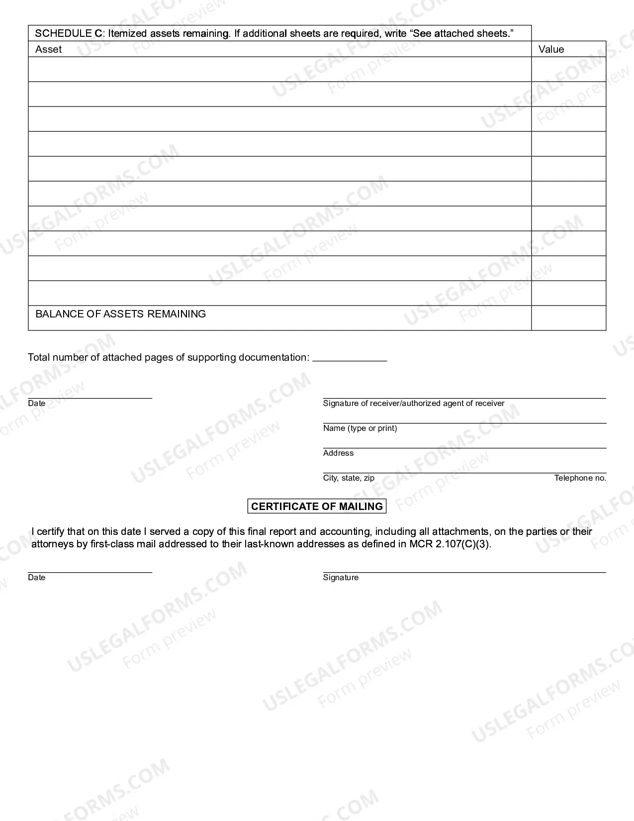 Preview Final Report and Accounting (Receivership Estate)