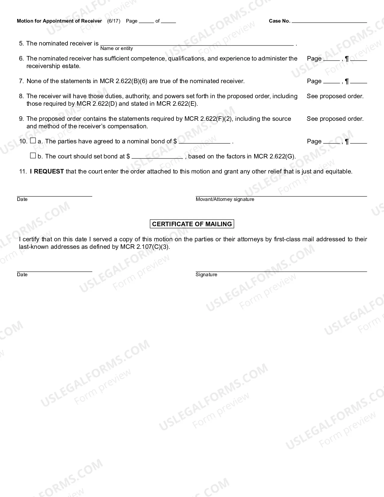 Preview Motion for Appointment of Receiver