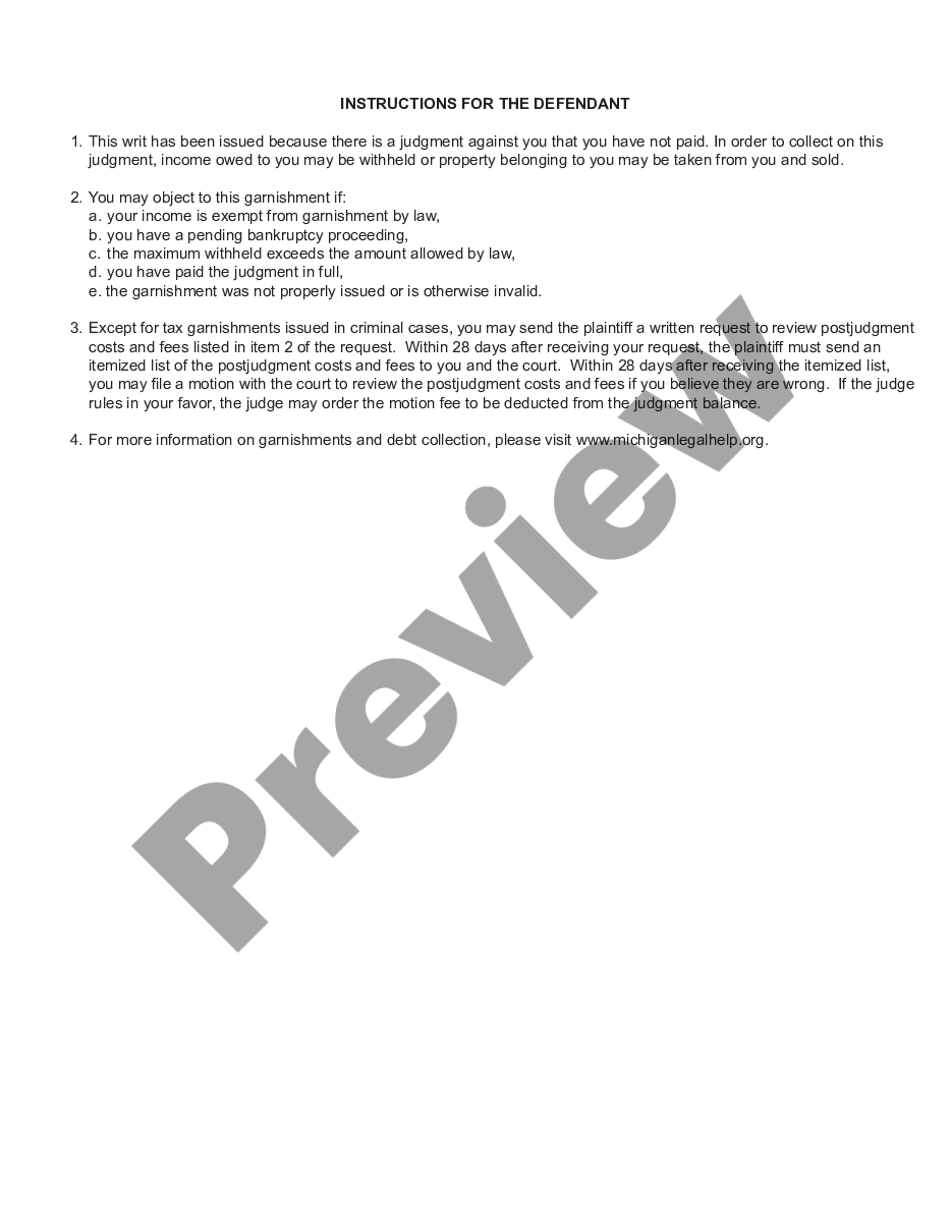 page 2 Request and Writ for Garnishment - Income Tax Refund - Credit preview
