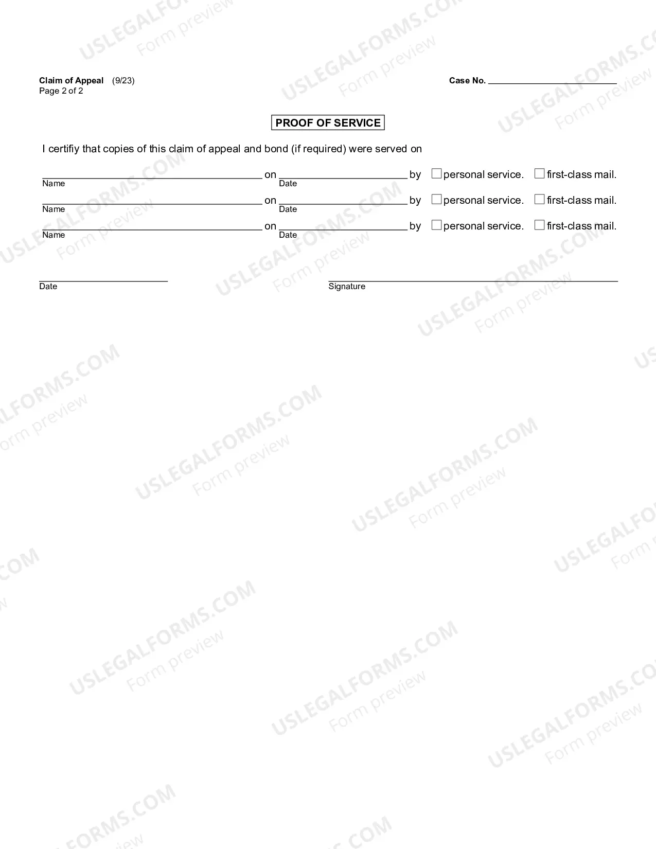 Preview Claim of Appeal