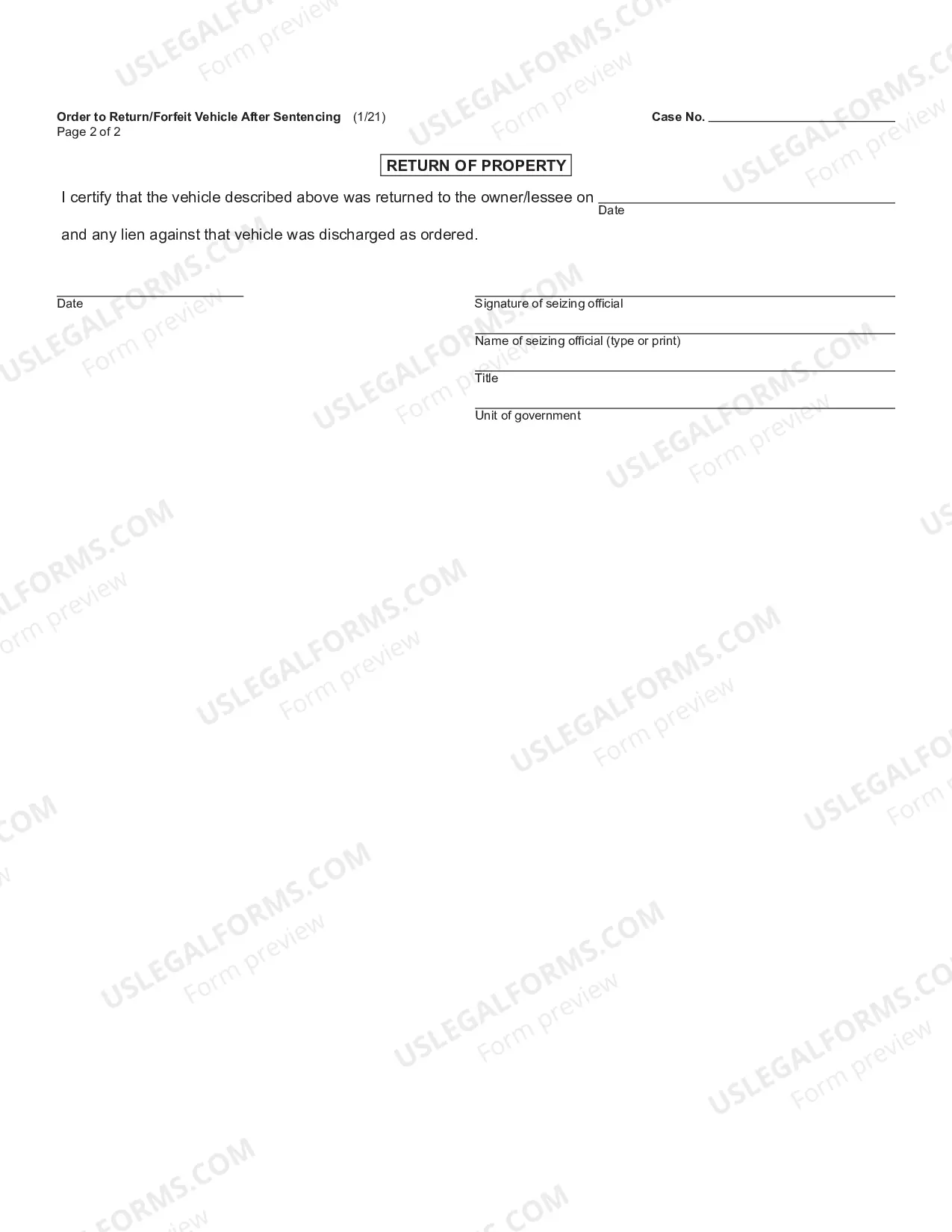 Preview Order to Return/Forfeit Vehicle after Sentencing