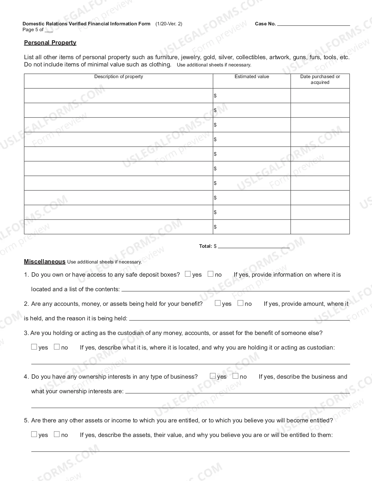 Preview Confidential Asset And Liability Disclosure Sheets