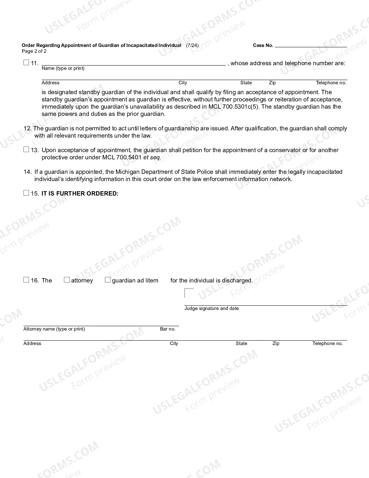 Preview Order Regarding Appointment of Guardian of Incapacitated Individual