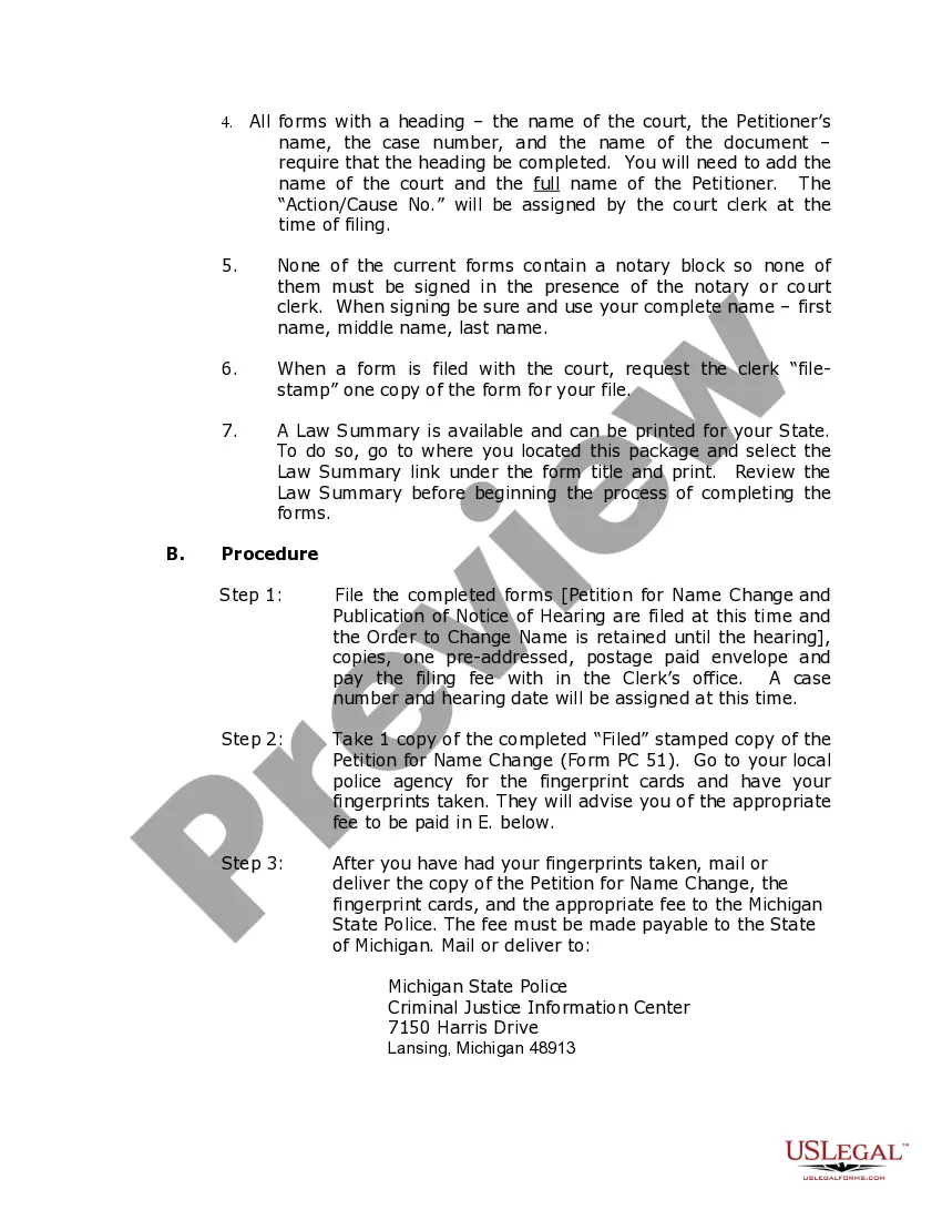 Preview Michigan Name Change Instructions and Forms Package for an Adult