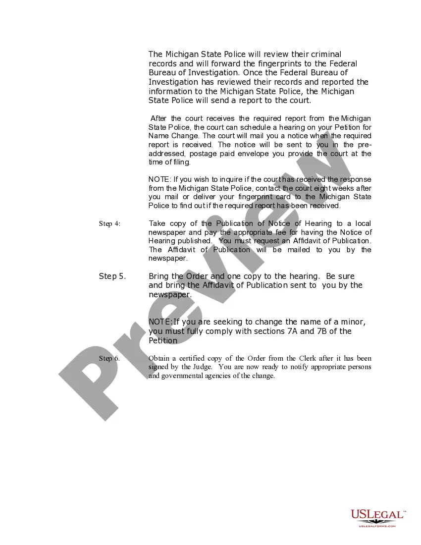 Preview Michigan Name Change Instructions and Forms Package for an Adult