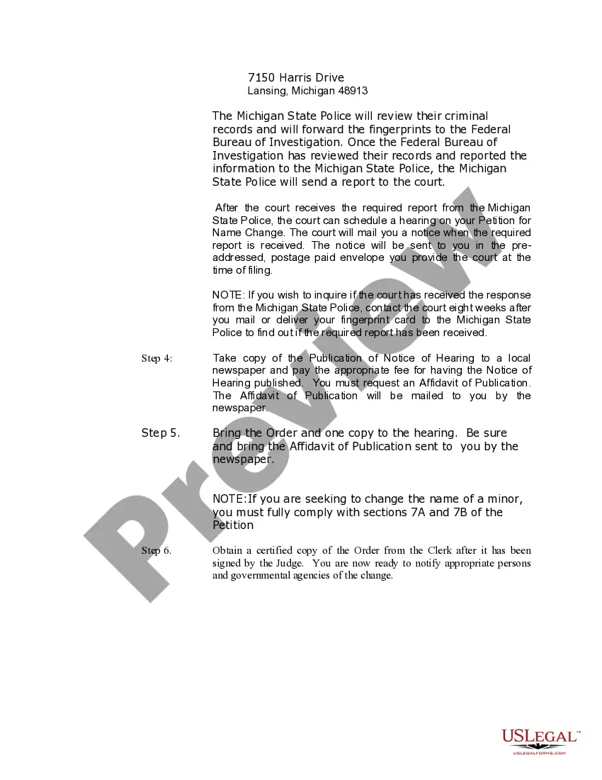 Preview Michigan Name Change Instructions and Forms Package for a Minor