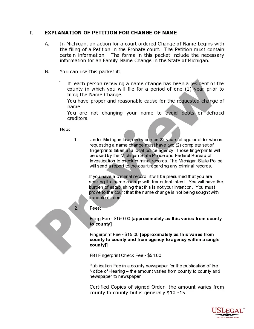 Preview Michigan Name Change Instructions and Forms Package for a Family