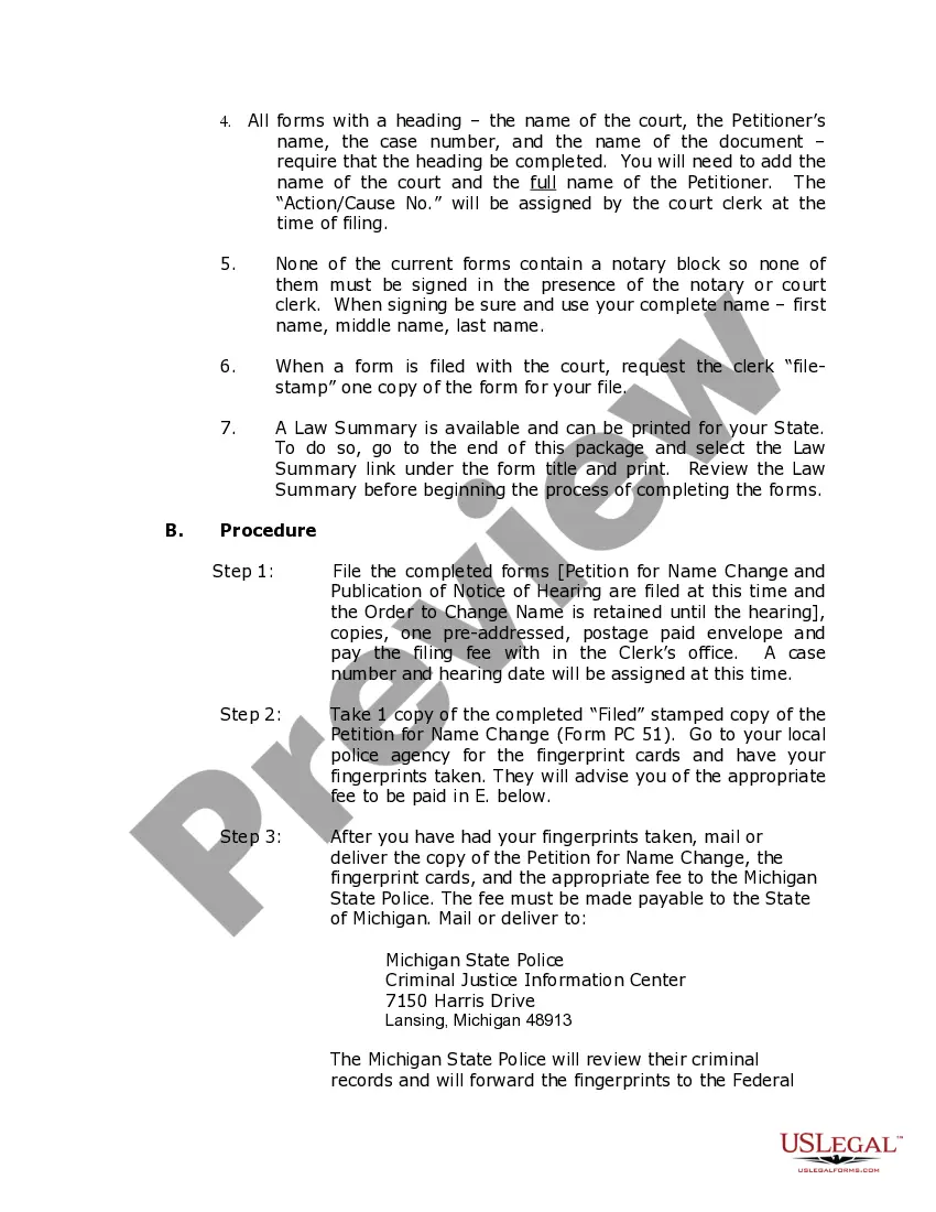Preview Michigan Name Change Instructions and Forms Package for a Family