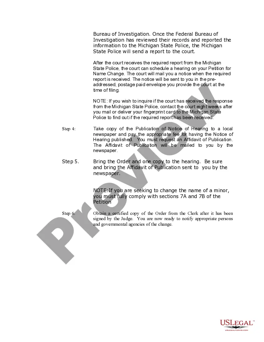 Preview Michigan Name Change Instructions and Forms Package for a Family