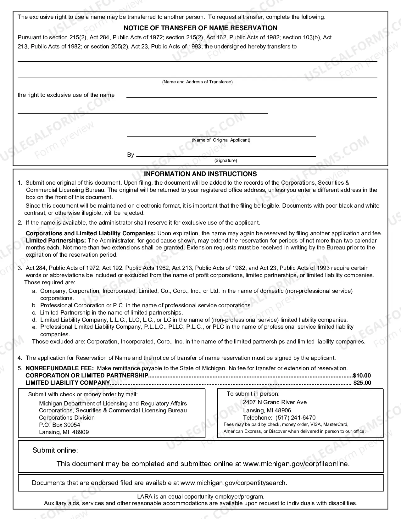 Preview Application of Name Reservation