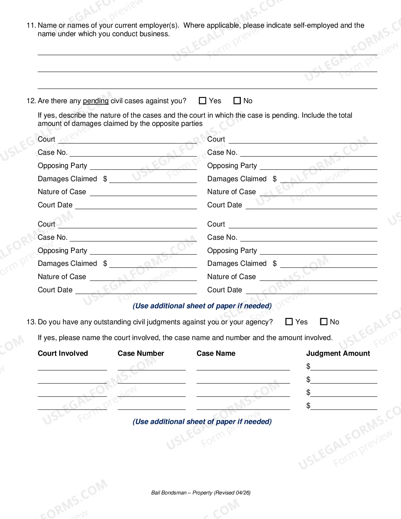 Preview Bail Bondsman Application - Insurance
