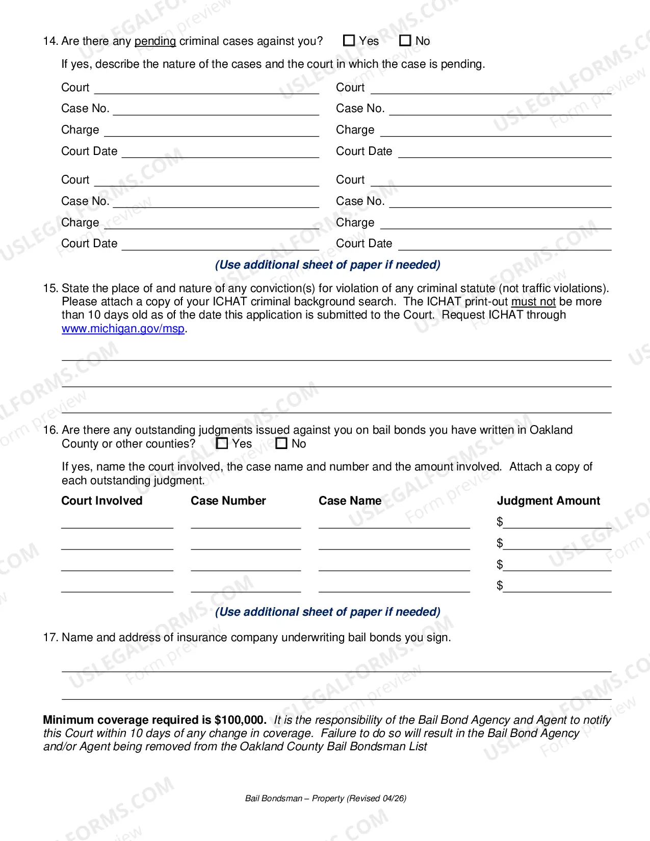 Preview Bail Bondsman Application - Insurance