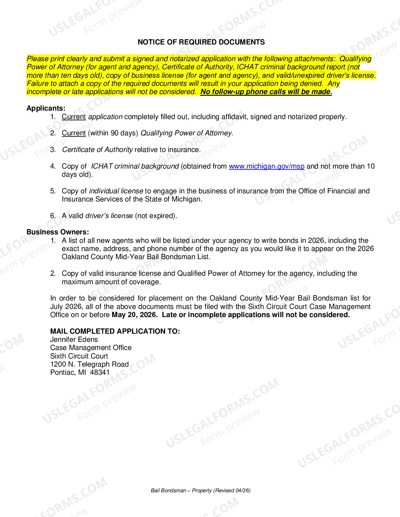 Preview Bail Bondsman Application - Insurance