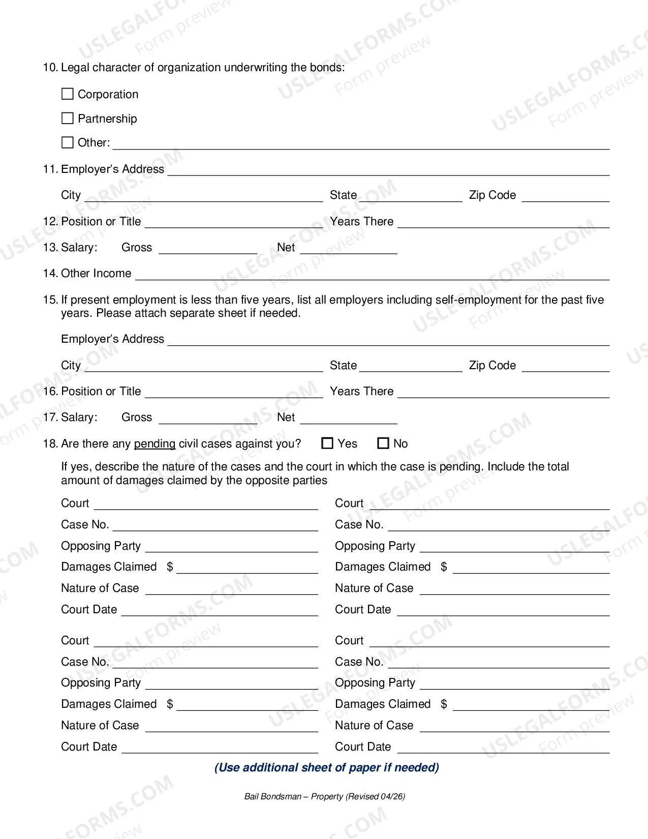 Preview Bail Bondsman Application - Property