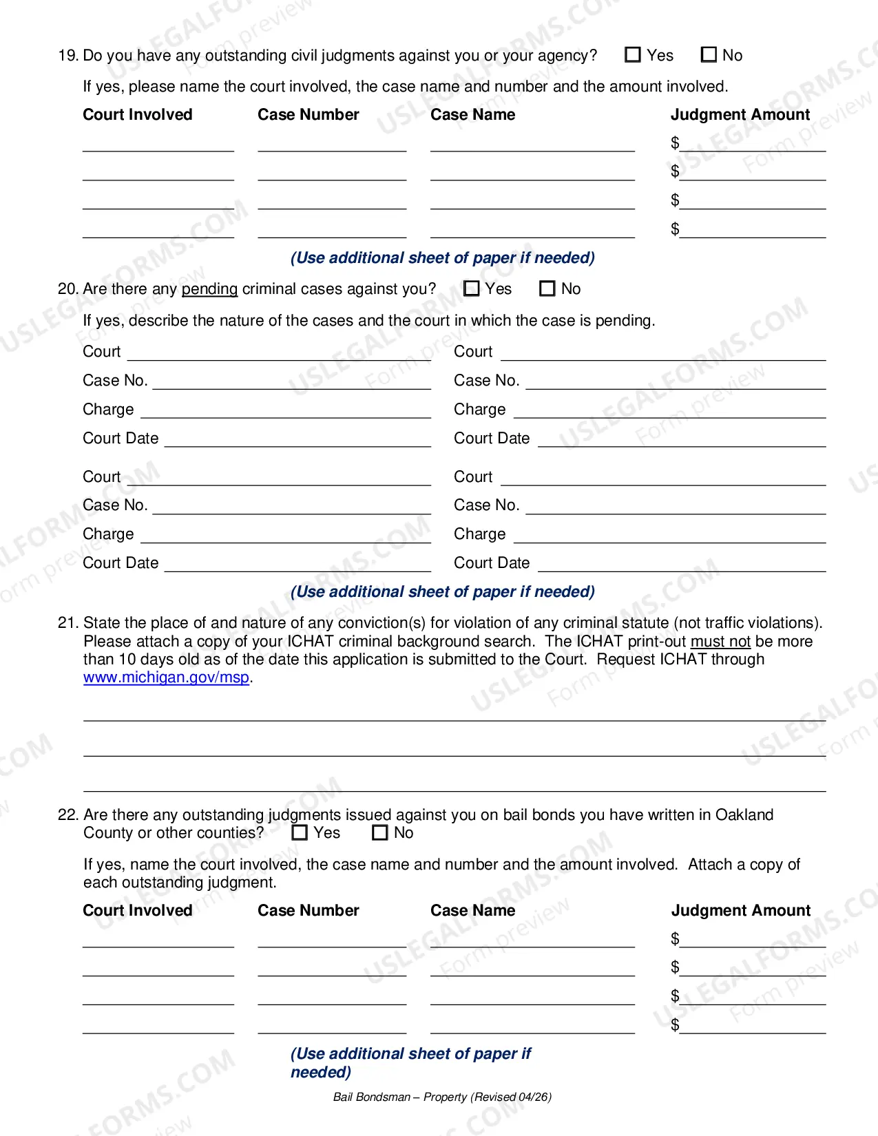 Preview Bail Bondsman Application - Property