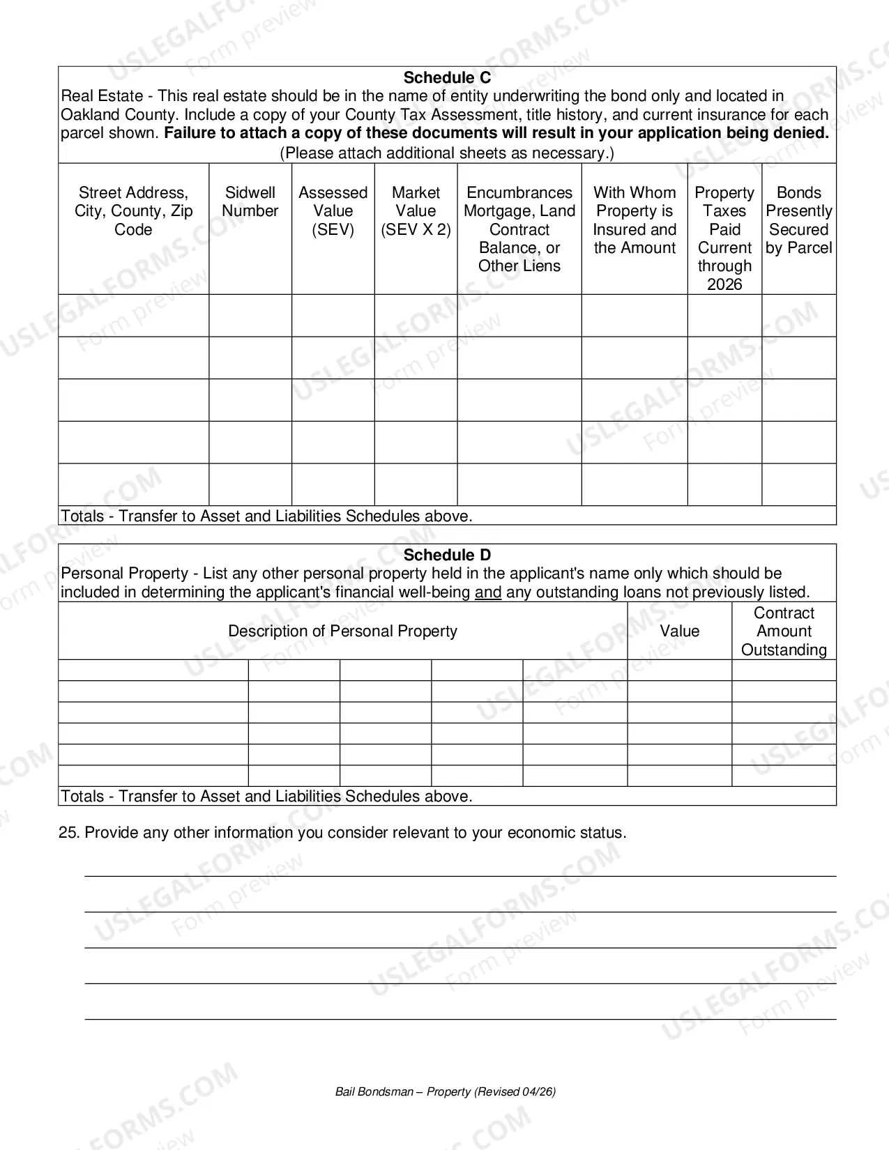 Preview Bail Bondsman Application - Property