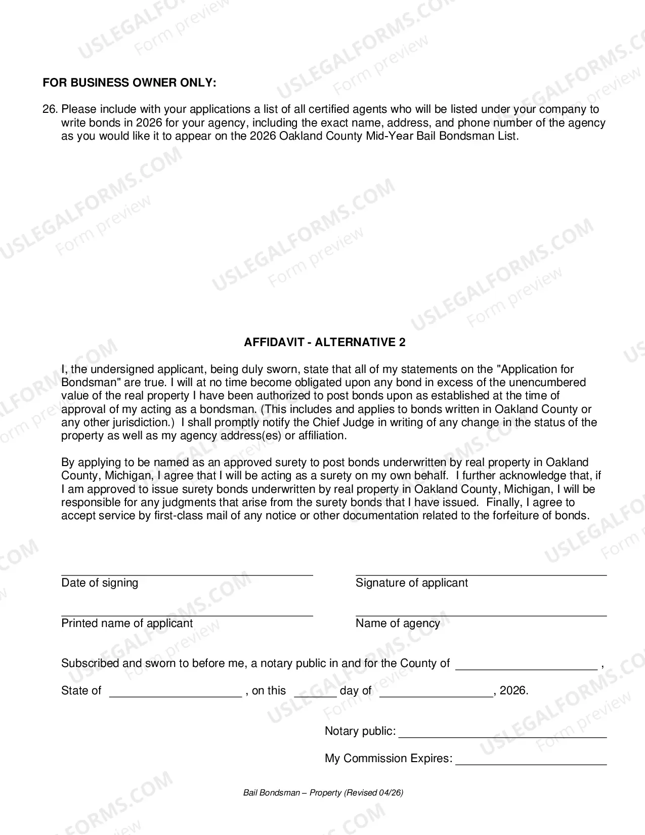 Preview Bail Bondsman Application - Property