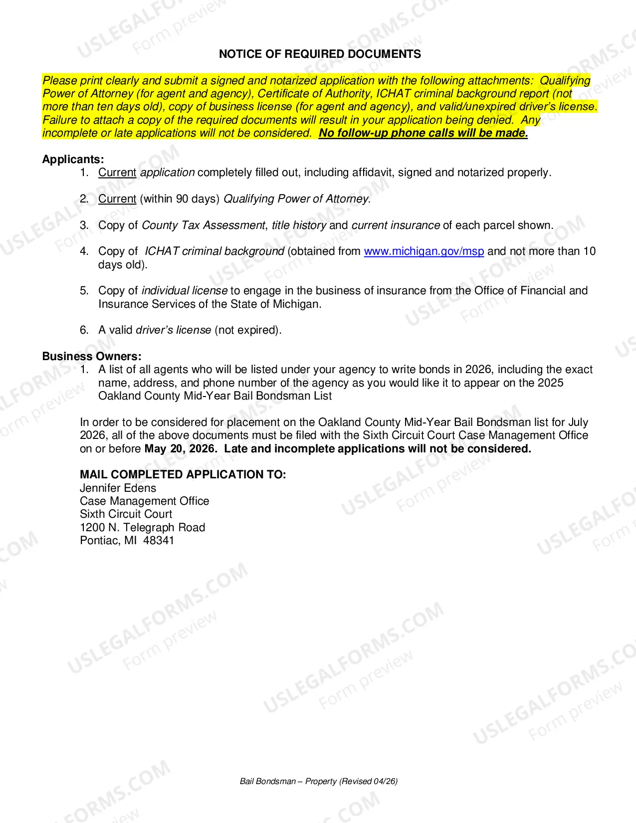 Preview Bail Bondsman Application - Property