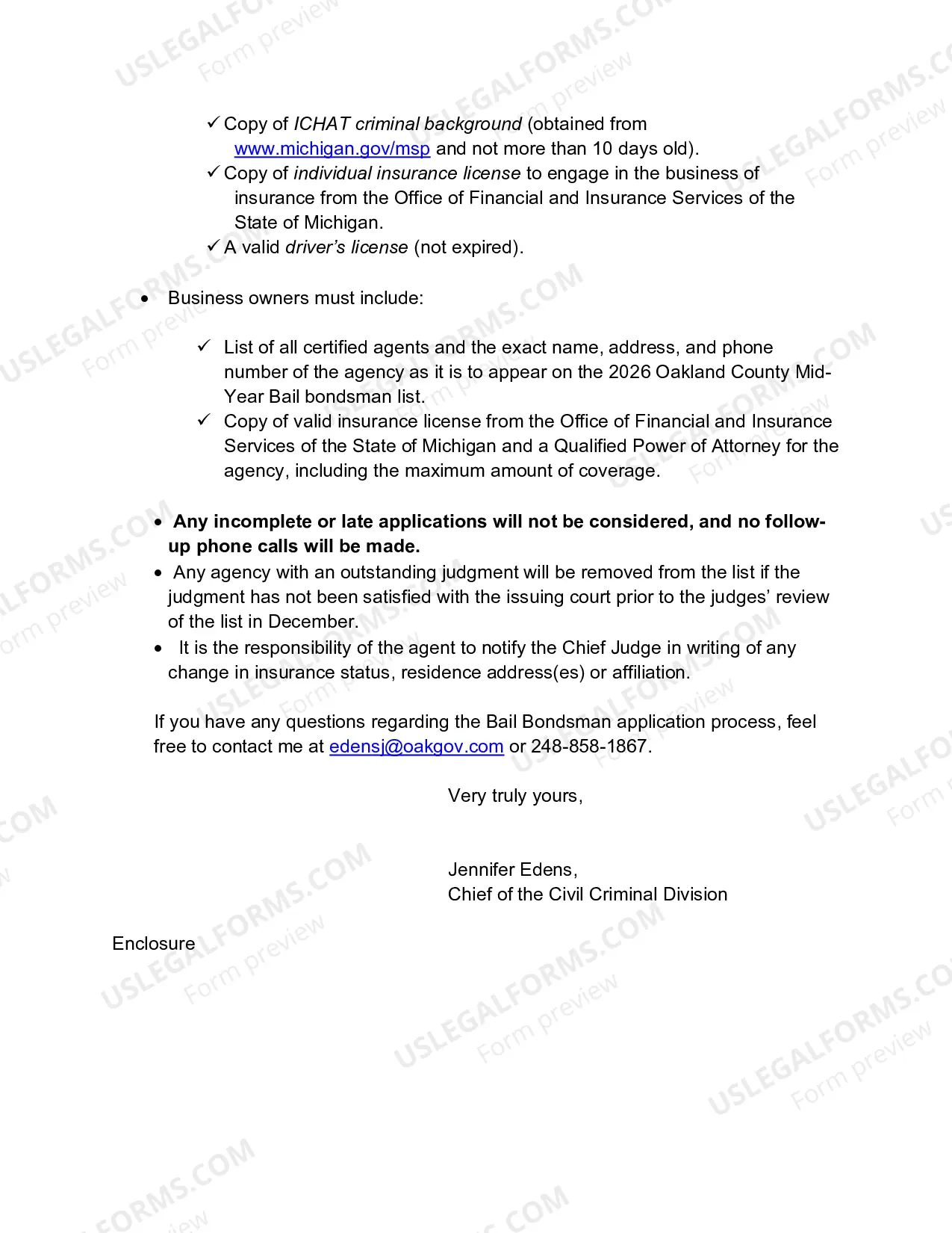 Preview Bail Bondsman Application - Instructions