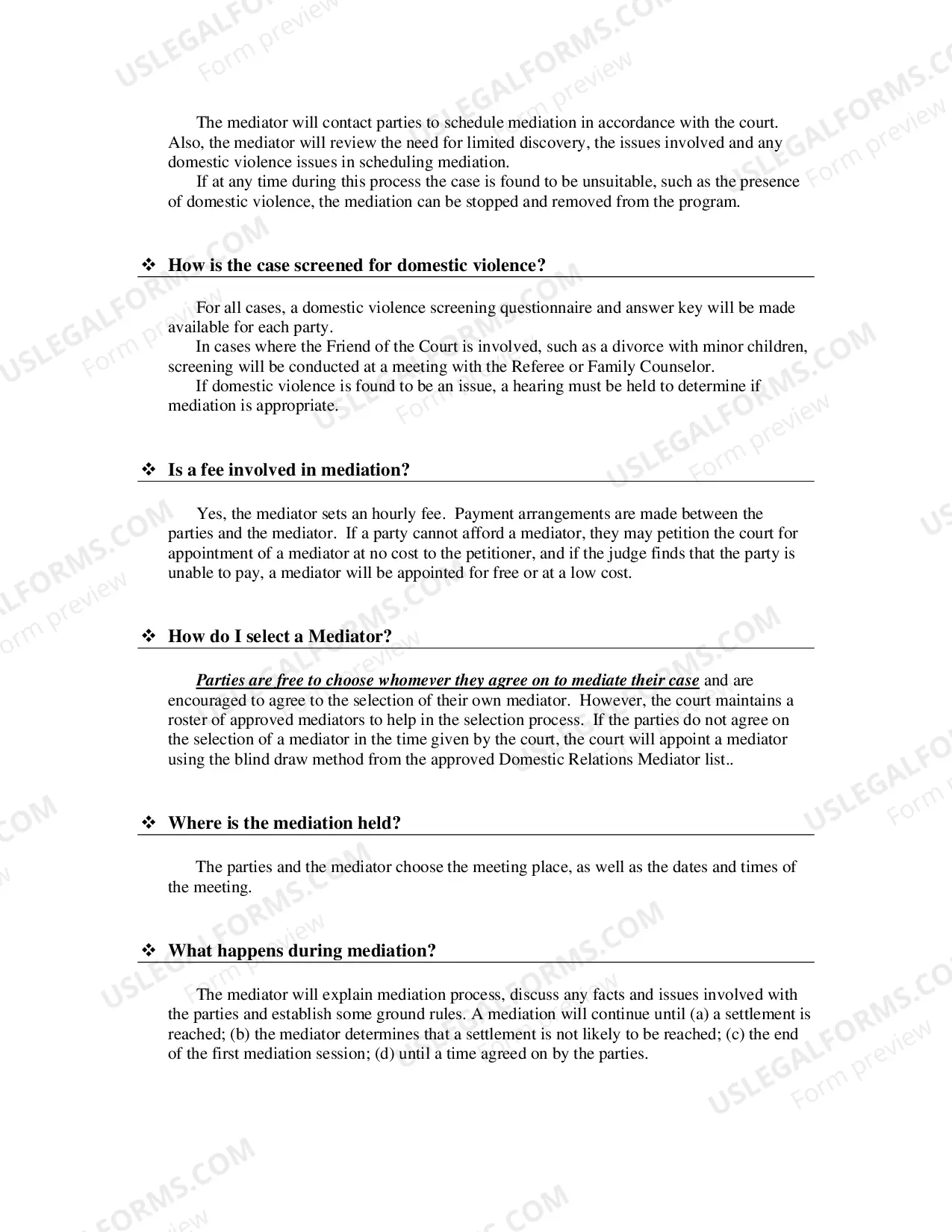 Preview Domestic Relations Mediation brochure