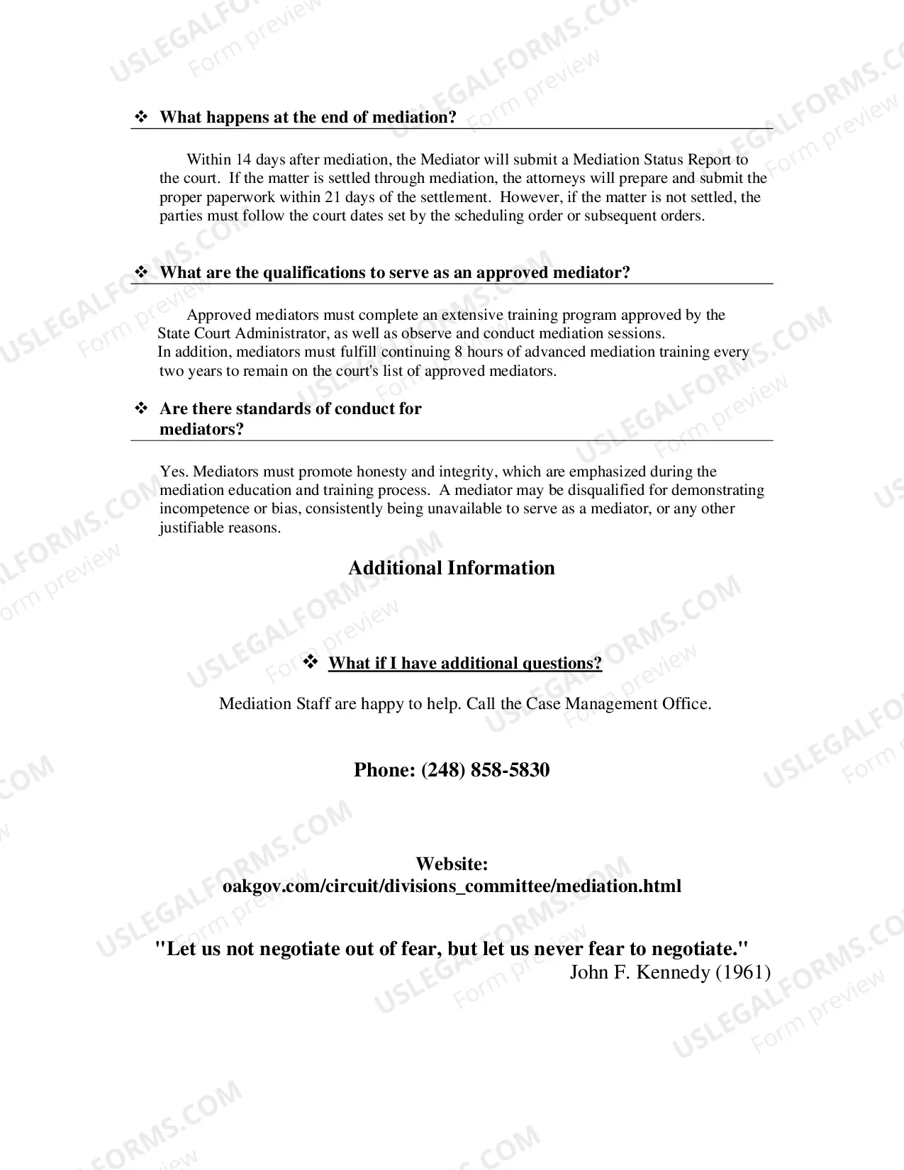 Preview Domestic Relations Mediation brochure