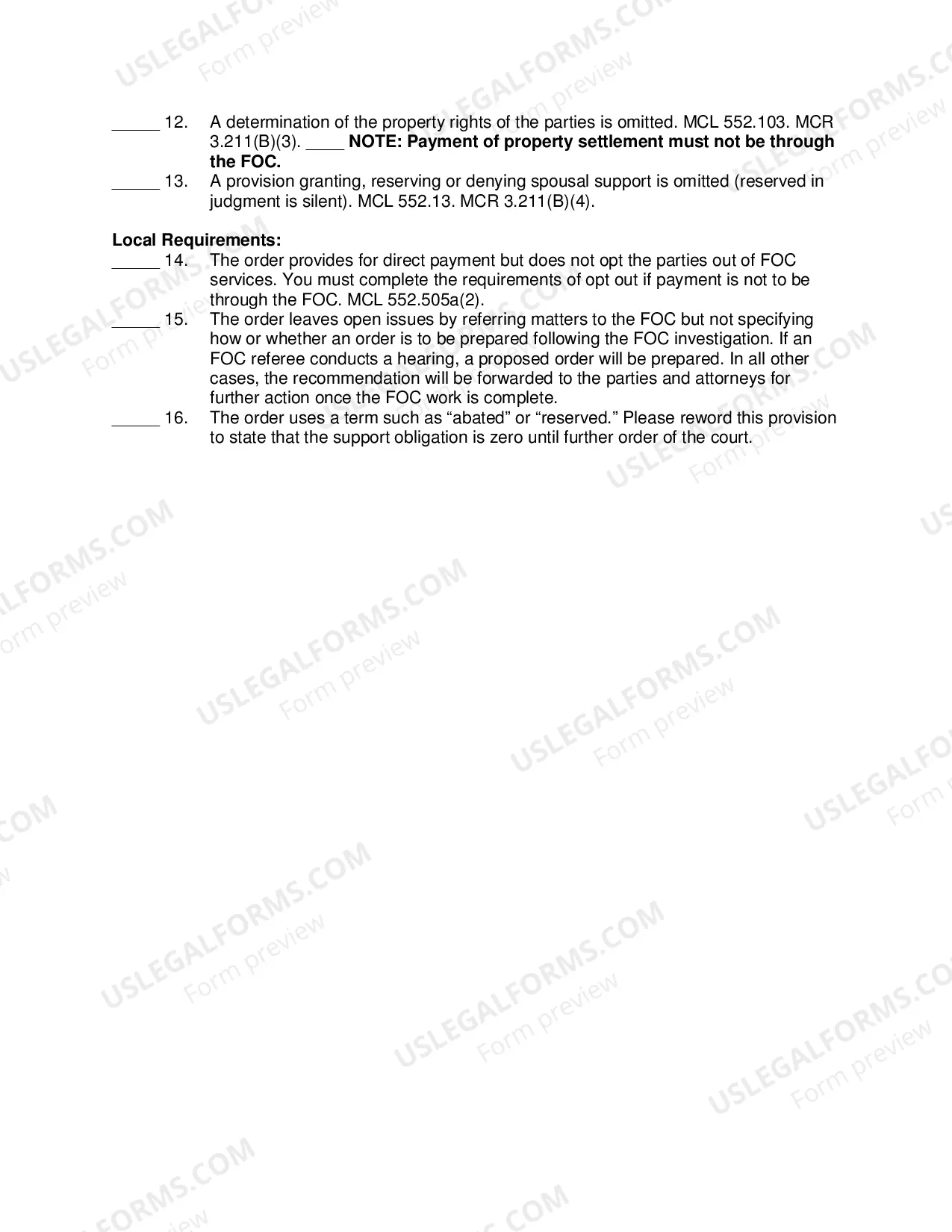 Preview Judgment Checklist