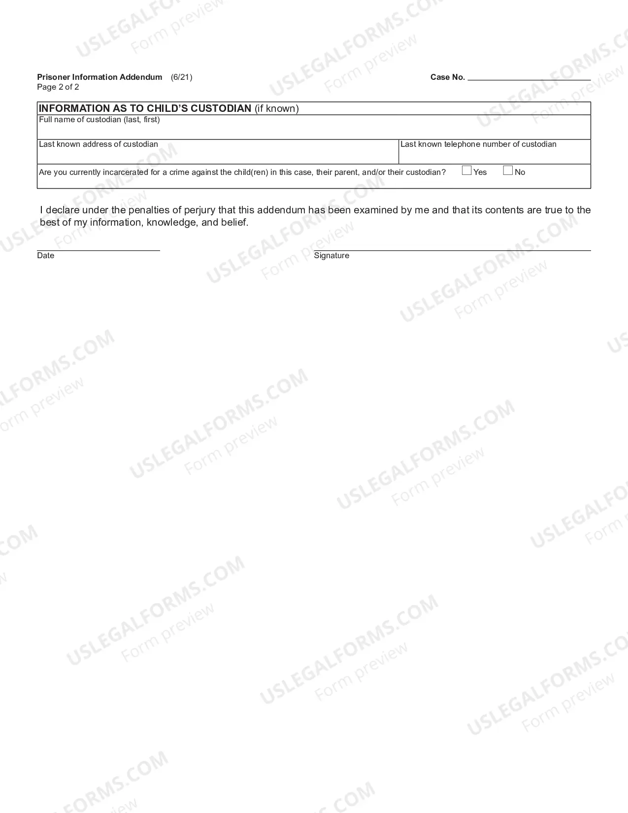 Preview Prisoner Information Form