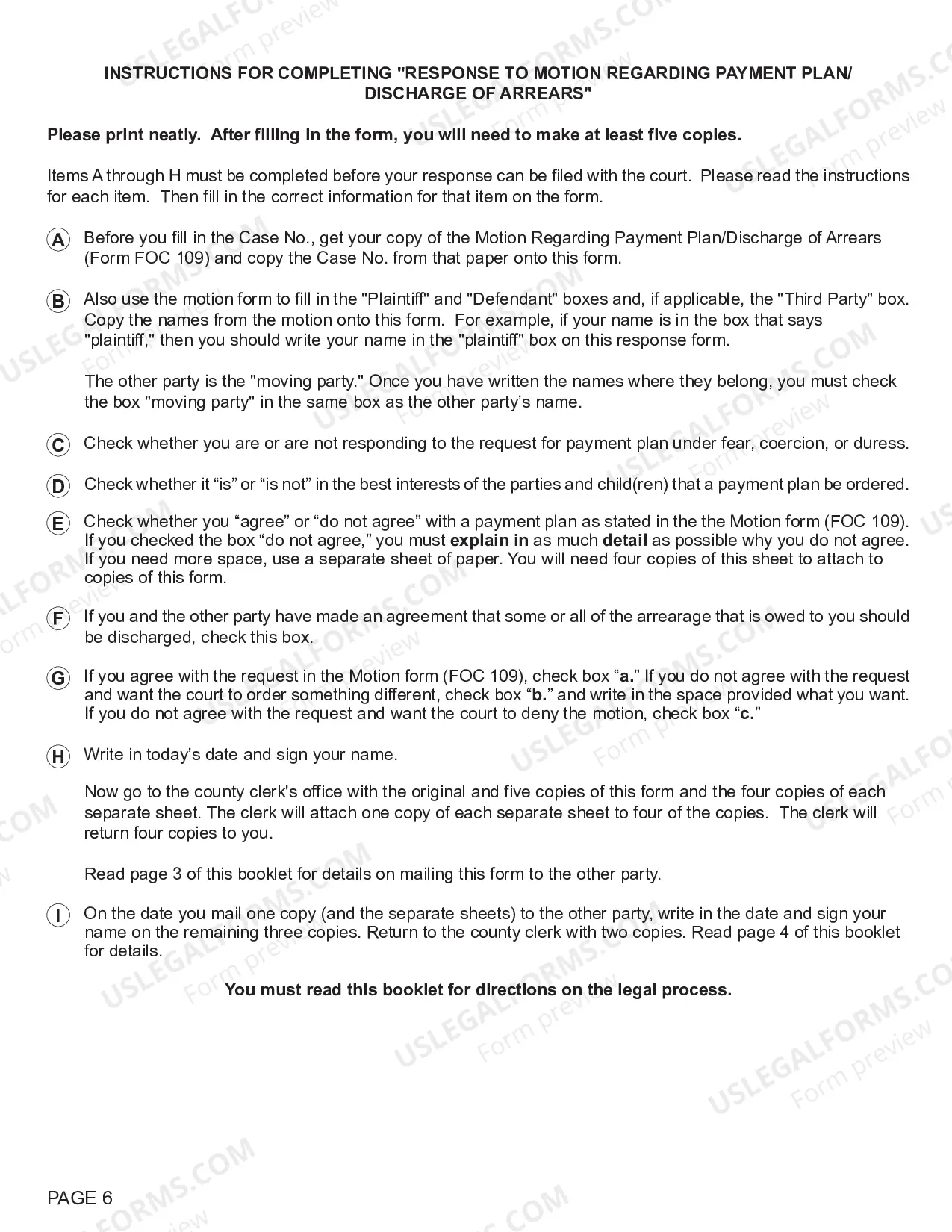 Preview Response to Motion Regarding Payment Plan/Discharge of Arrears