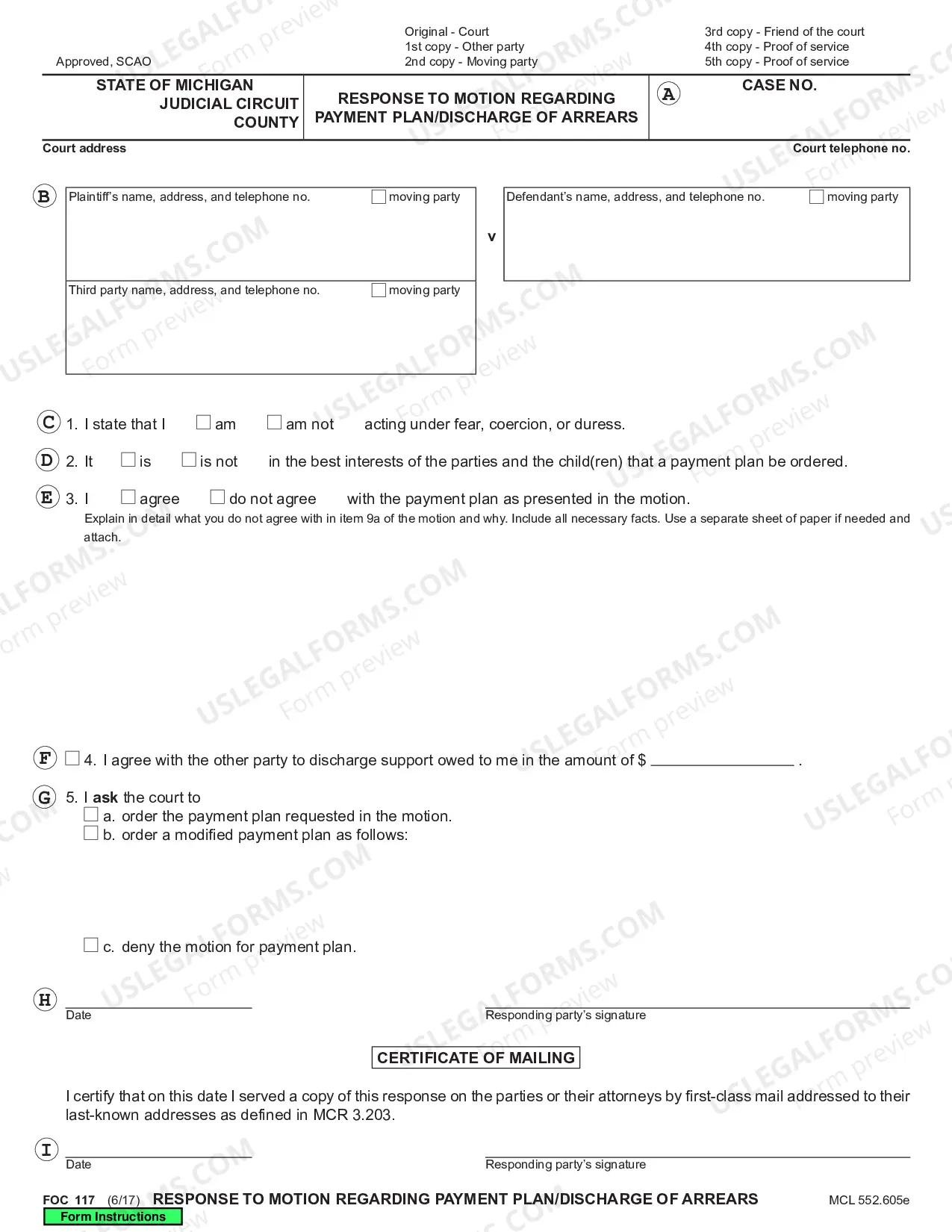 Preview Response to Motion Regarding Payment Plan/Discharge of Arrears