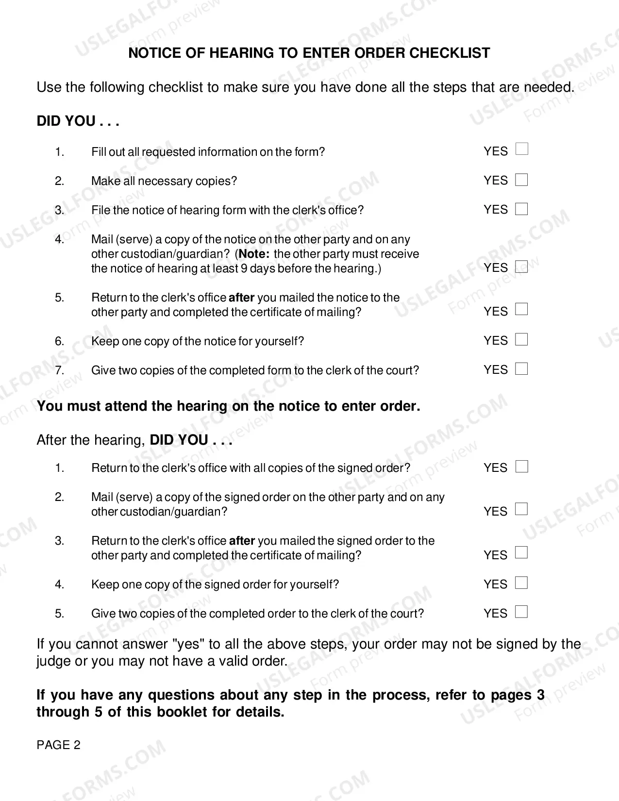 Preview Notice of Hearing to Enter Order
