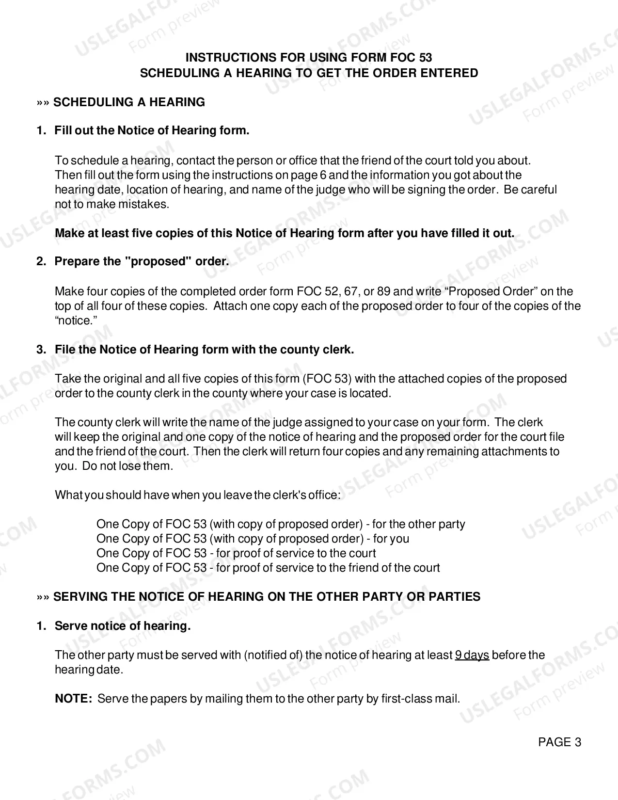 Preview Notice of Hearing to Enter Order