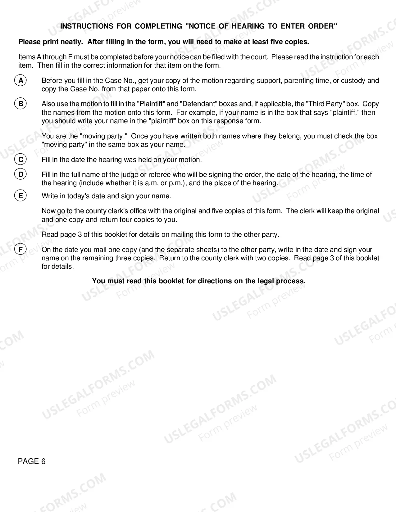 Preview Notice of Hearing to Enter Order