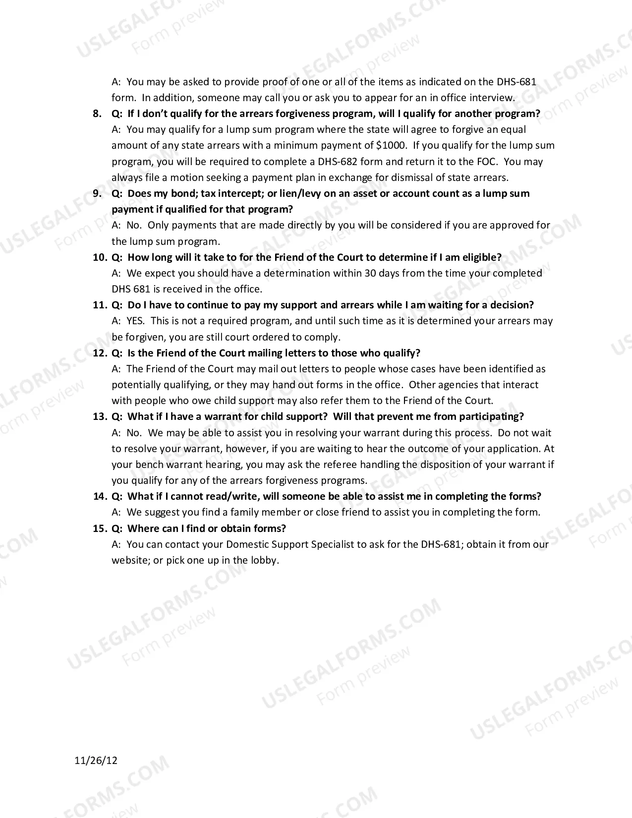 Preview FAQ regarding State of MI Child Support Arrears Forgiveness Program