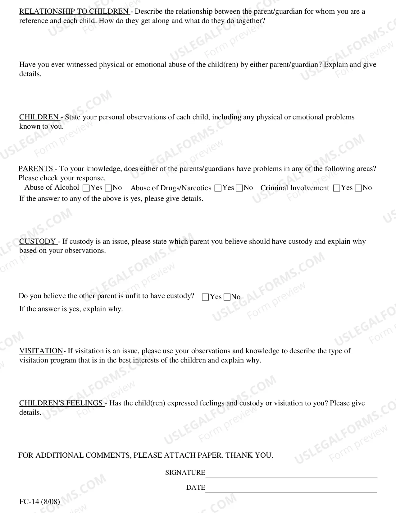 Preview Reference Questionnaire