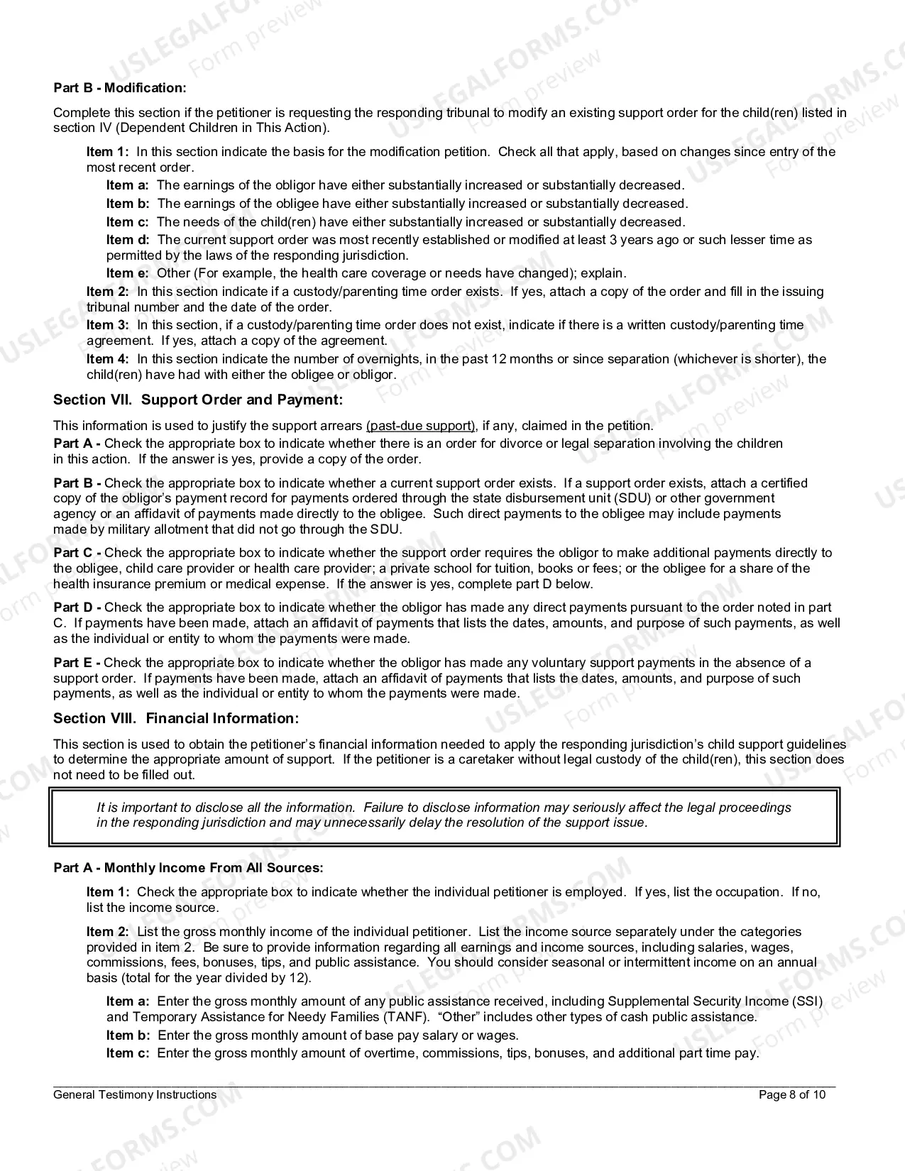 Preview General Testimony Instructions