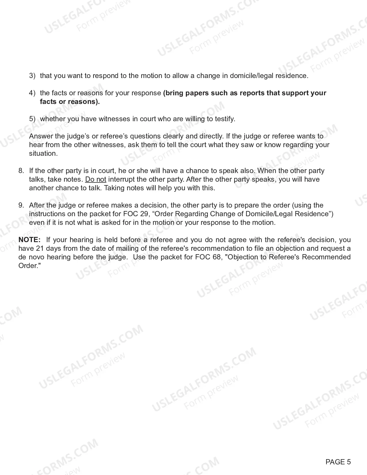 Preview Response to Motion Regarding Change of Domicile/Legal Residence