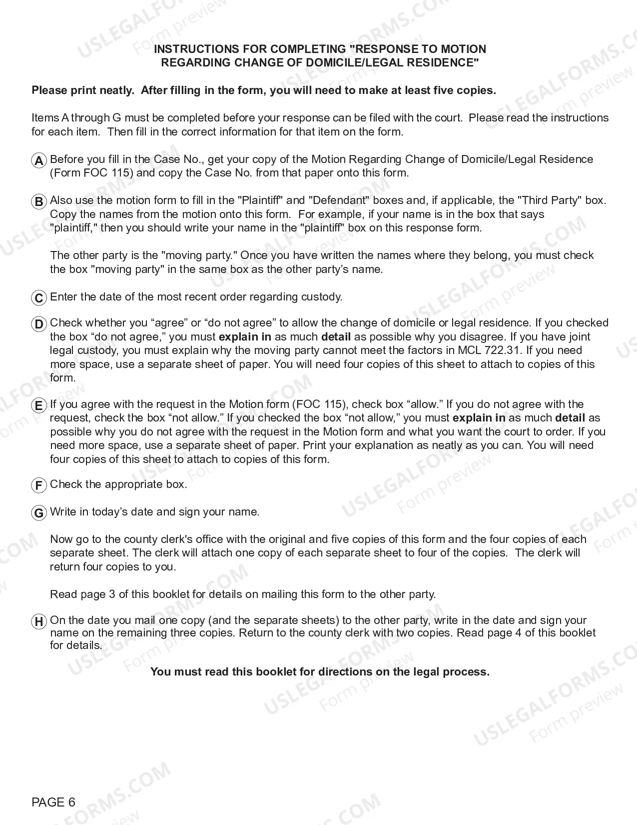 Preview Response to Motion Regarding Change of Domicile/Legal Residence