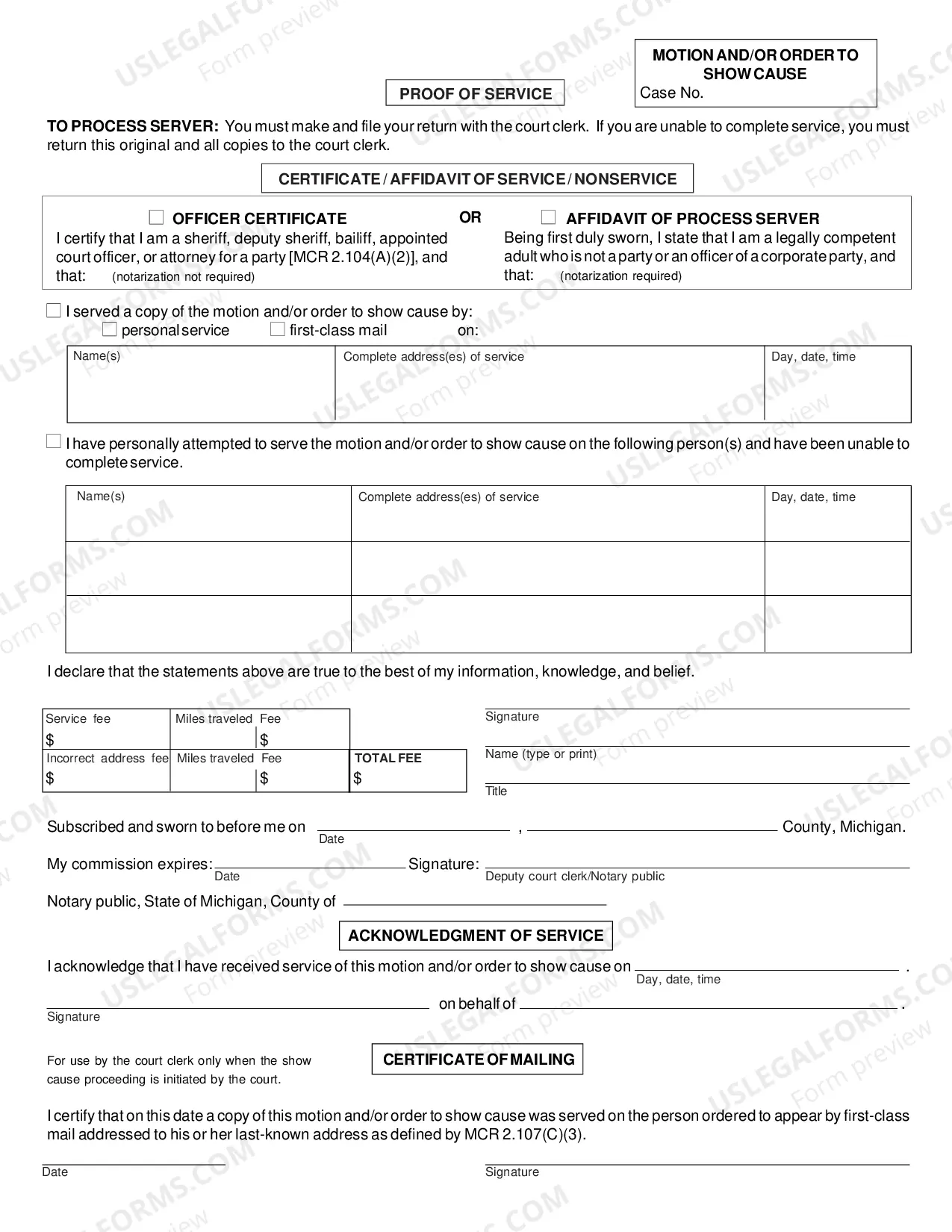 Preview Motion and Order to Show Cause form