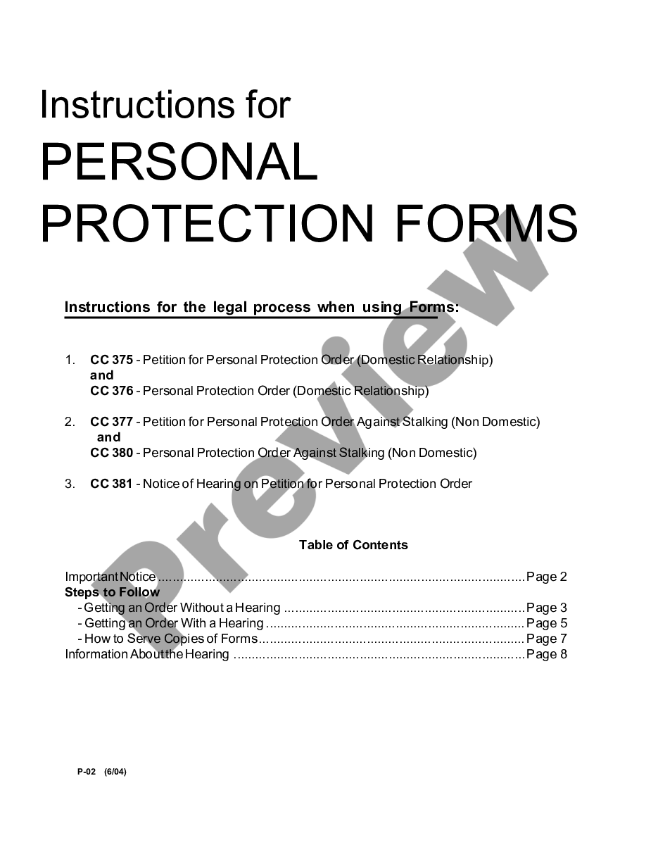 page 0 Instructions for Personal Protection Orders preview