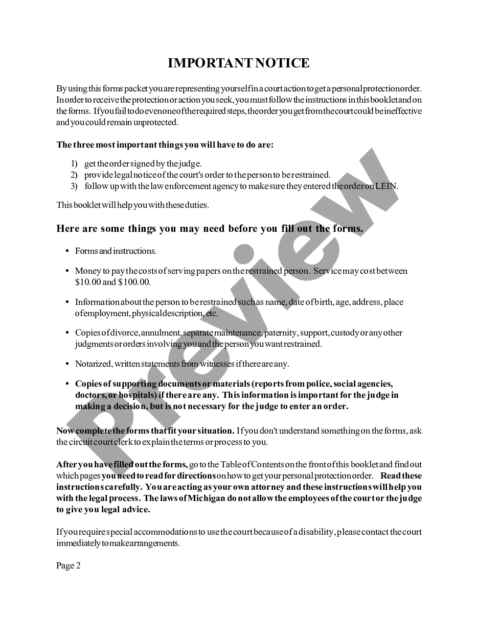 page 1 Instructions for Personal Protection Orders preview