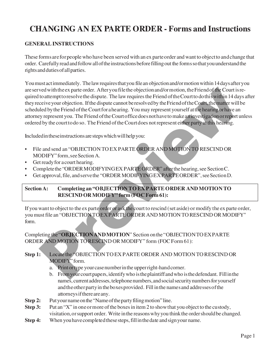 page 0 Instructions for Changing an Ex Parte Order preview