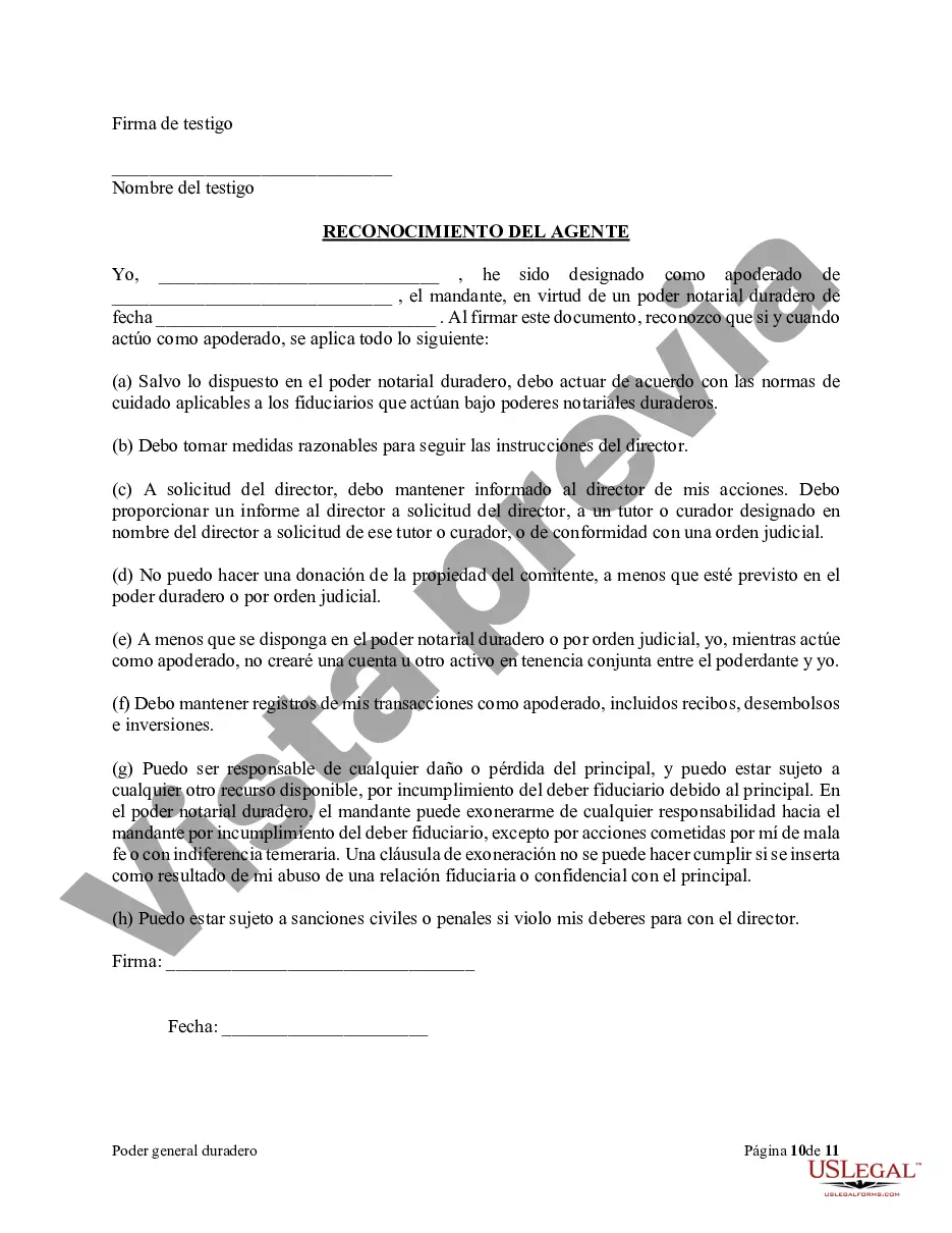 Preview Poder general duradero para la propiedad y las finanzas o efectivo financiero en caso de incapacidad