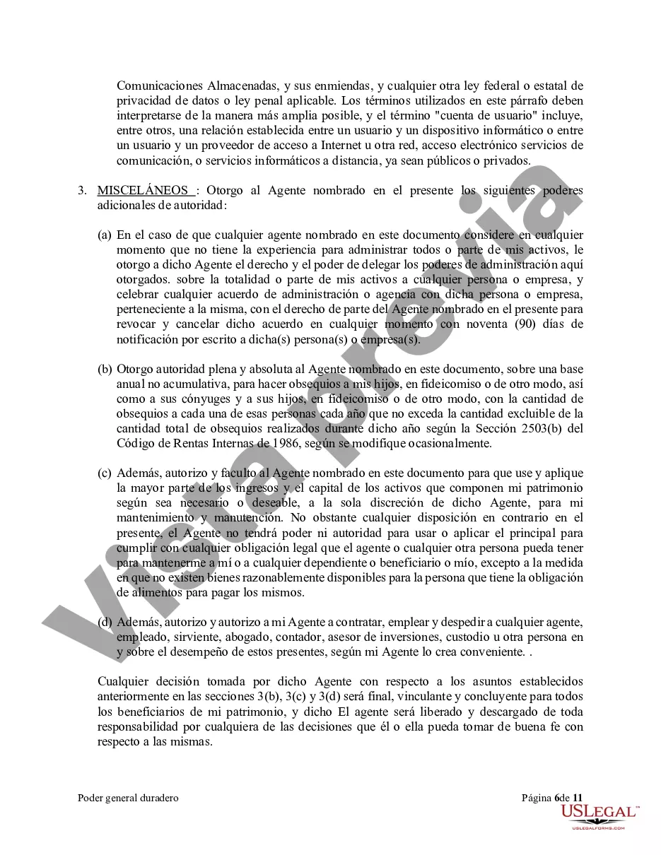 Preview Poder general duradero para la propiedad y las finanzas o efectivo financiero en caso de incapacidad