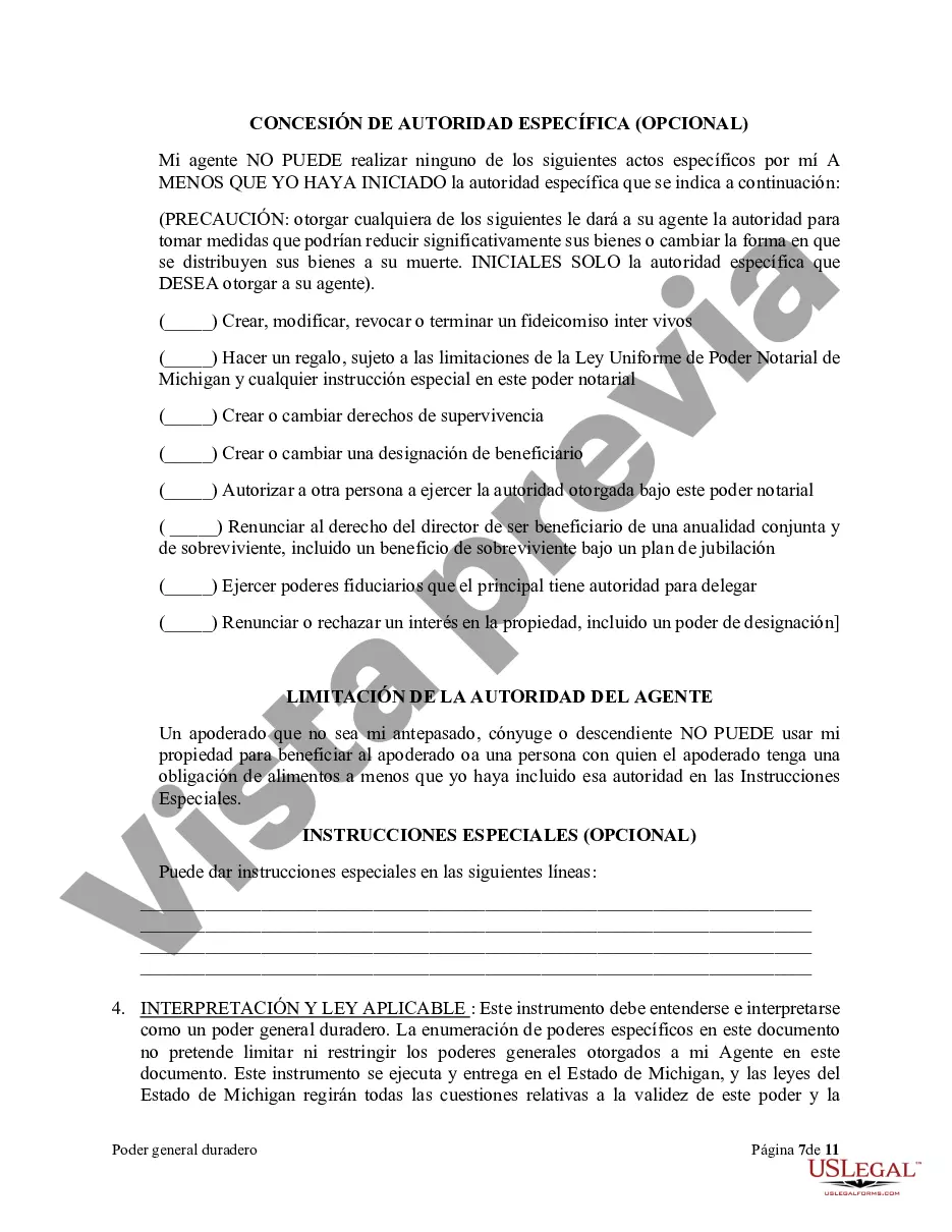 Preview Poder general duradero para la propiedad y las finanzas o efectivo financiero en caso de incapacidad