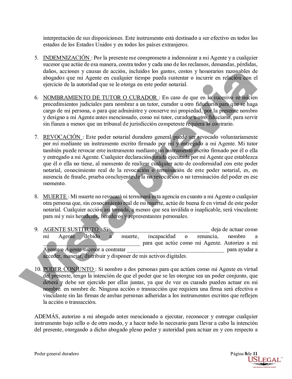 Preview Poder general duradero para la propiedad y las finanzas o efectivo financiero en caso de incapacidad