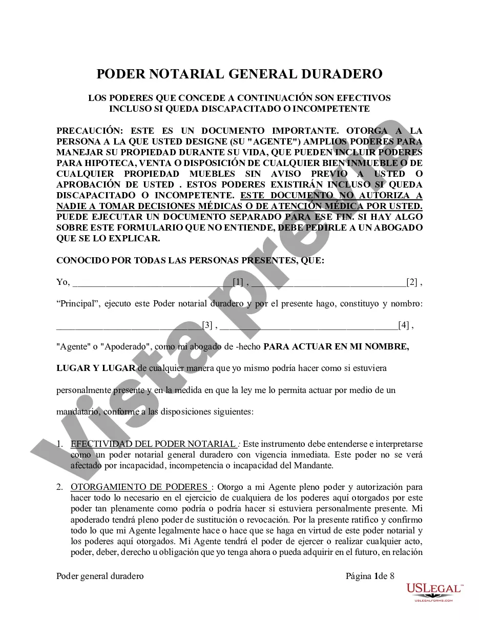 Preview Poder General Duradero para Bienes y Finanzas o Financiero Efectivo Inmediatamente