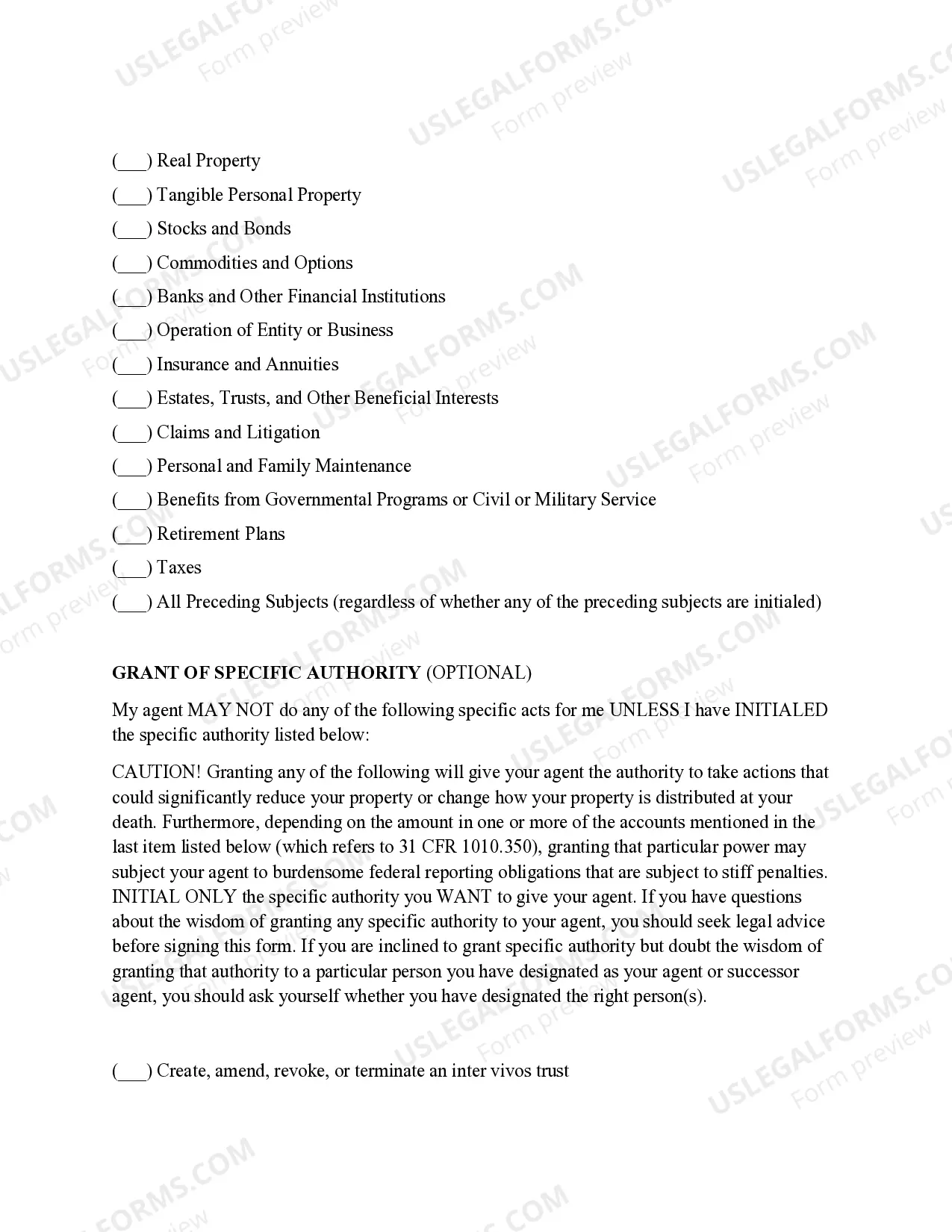 Preview Statutory Power of Attorney