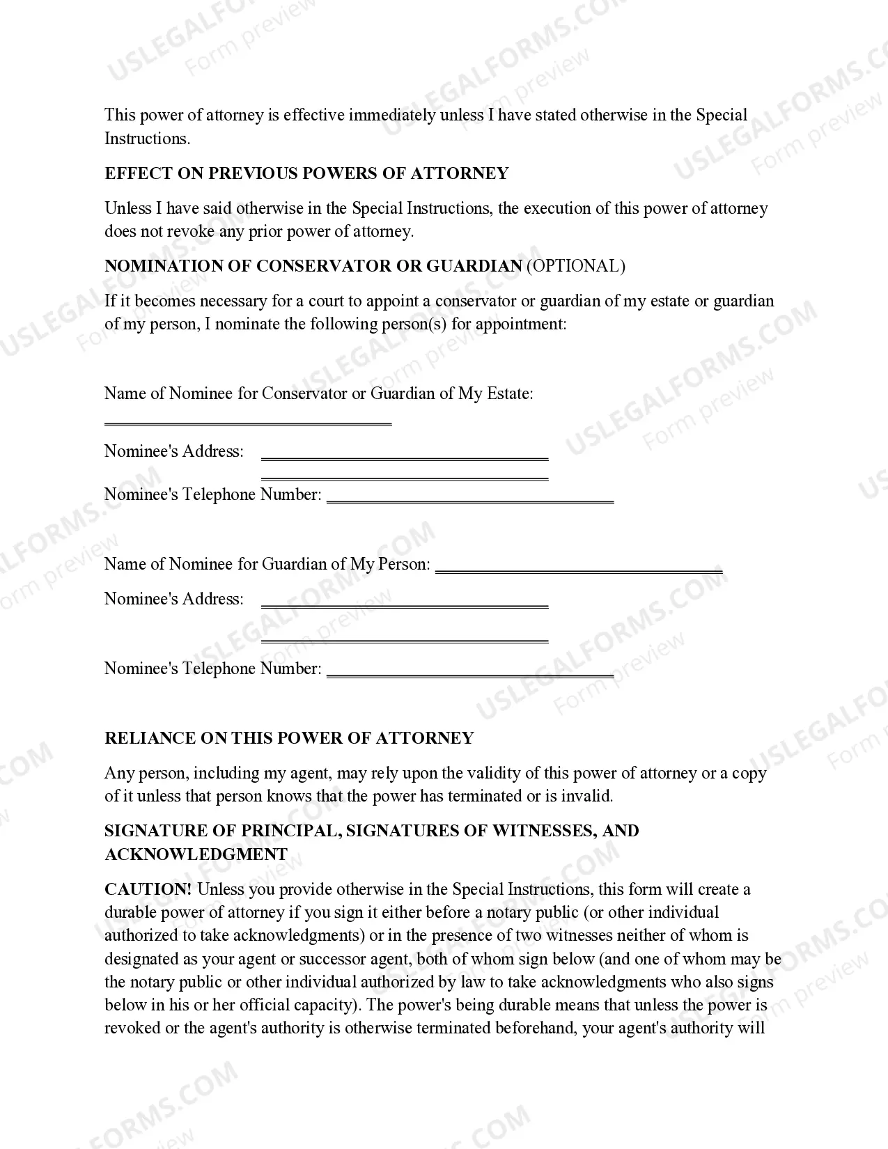 Preview Statutory Power of Attorney